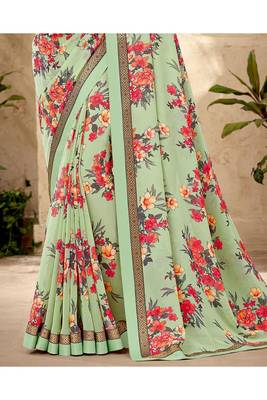 Olive Printed Georgette Fancy Pallu Saree With Blouse 3