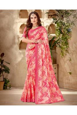Dark Pink Printed Georgette Fancy Pallu Saree With Blouse 1
