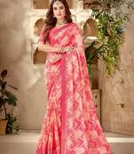 Dark Pink Printed Georgette Fancy Pallu Saree With Blouse