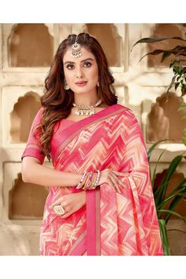 Dark Pink Printed Georgette Fancy Pallu Saree With Blouse 2