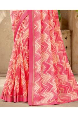 Dark Pink Printed Georgette Fancy Pallu Saree With Blouse 3