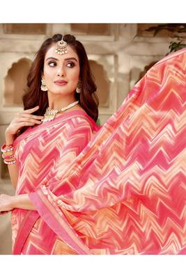 Dark Pink Printed Georgette Fancy Pallu Saree With Blouse 4