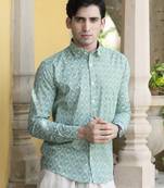 Green printed cotton indo-western-dresses