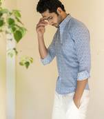 Blue printed cotton indo-western-dresses