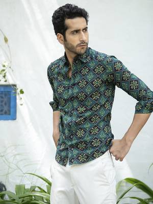 Green printed cotton indo-western-dresses 1