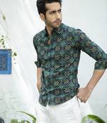 Green printed cotton indo-western-dresses