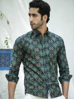 Green printed cotton indo-western-dresses 2
