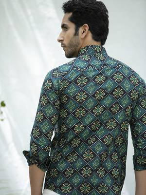 Green printed cotton indo-western-dresses 3