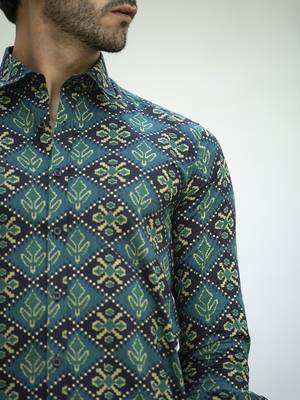 Green printed cotton indo-western-dresses 4