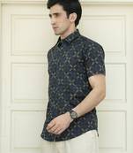 Blue printed cotton indo-western-dresses