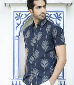 Blue printed cotton indo-western-dresses