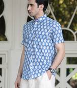 Blue printed cotton indo-western-dresses