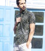 Green printed cotton indo-western-dresses