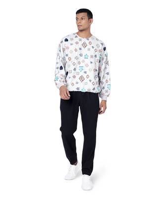 PS Men by Payal Singhal Grey Colour Printed Art Crepe Oversized Top with Black Colour Denim Jogger Pant 2