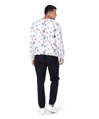 PS Men by Payal Singhal Grey Colour Printed Art Crepe Oversized Top with Black Colour Denim Jogger Pant 3