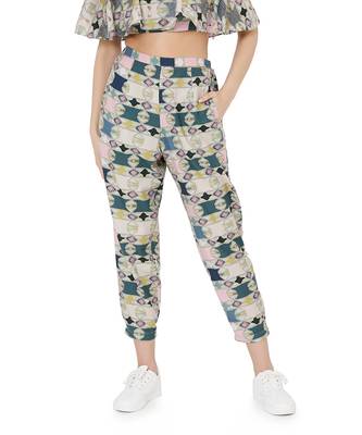 Green Colour Printed Cotton Rayon Off Shoulder Top with Jogger Pant and Rose Pink Colour Mukaish Abu Thai Dupatta 5