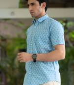 Blue printed cotton indo-western-dresses