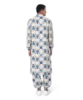 PS Men by Payal Singhal Green Colour Printed Cotton Rayon Kurta with Jogger Pant 3