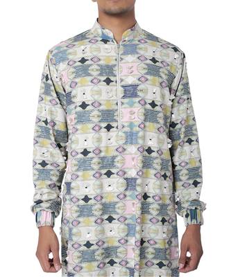 PS Men by Payal Singhal Green Colour Printed Cotton Rayon Kurta with Jogger Pant 4