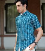 Blue printed cotton indo-western-dresses