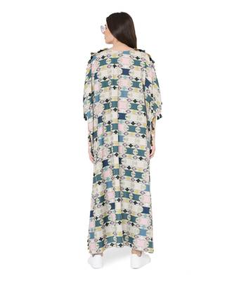 Green Colour Printed Cotton Rayon Oversized High-Low Kaftan Top with Navy Colour Printed Cotton Rayon Jogger Pant 4