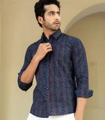 Blue printed cotton indo-western-dresses