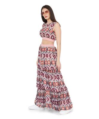 PS Pret by Payal Singhal Red Colour Printed Art Silk Balloon Top with Layered Sharara Pant 2