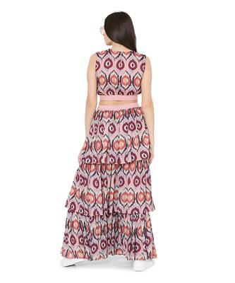 PS Pret by Payal Singhal Red Colour Printed Art Silk Balloon Top with Layered Sharara Pant 3