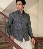 Blue printed cotton indo-western-dresses