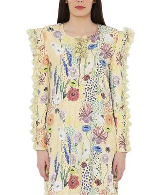 PS Pret by Payal Singhal Yellow Colour Printed Art Crepe Kigh Slit Kaftan 5