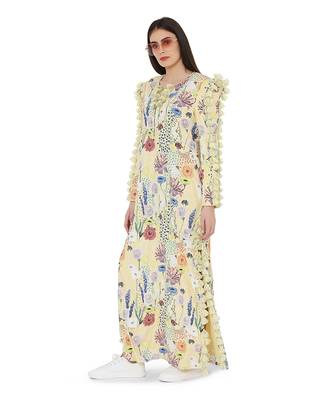 PS Pret by Payal Singhal Yellow Colour Printed Art Crepe Kigh Slit Kaftan 6