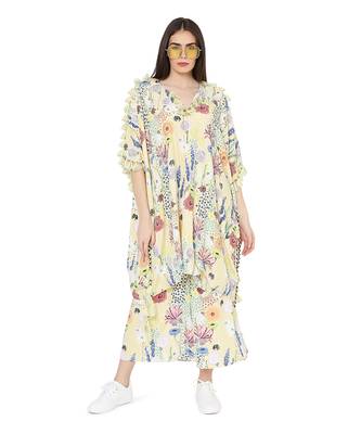 PS Pret by Payal Singhal Yellow Colour Printed Art Crepe Oversized Kaftan Top with Jogger Pant 6