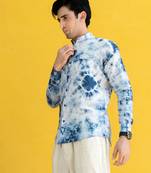 Blue printed cotton indo-western-dresses