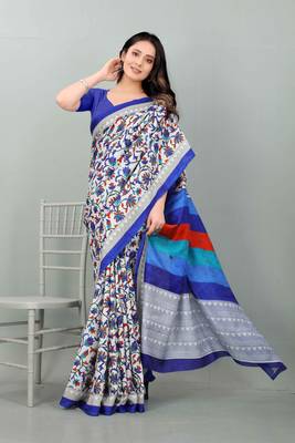 Grey printed brasso saree with blouse 1