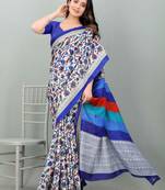 Grey printed brasso saree with blouse