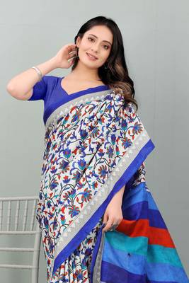 Grey printed brasso saree with blouse 3