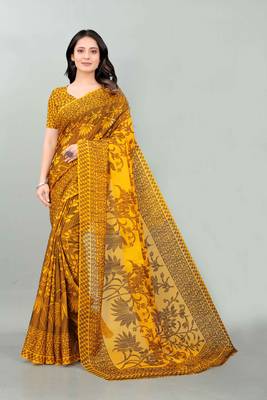 Mustard printed brasso saree with blouse 2