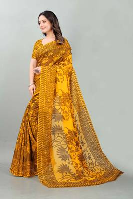 Mustard printed brasso saree with blouse 3