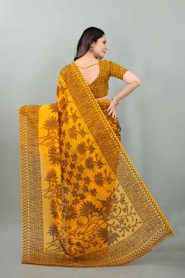 Mustard printed brasso saree with blouse 4