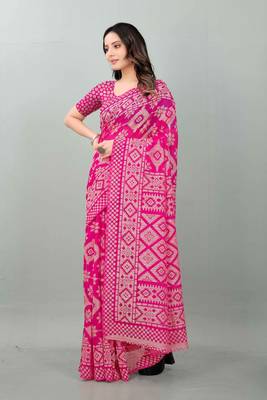 Pink printed brasso saree with blouse 2