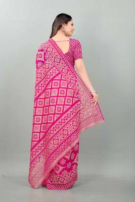 Pink printed brasso saree with blouse 4