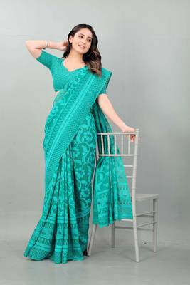 Green printed brasso saree with blouse 1