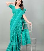 Green printed brasso saree with blouse