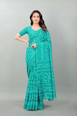 Green printed brasso saree with blouse 2