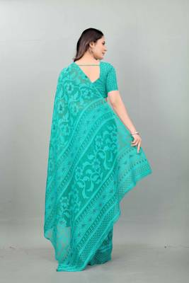 Green printed brasso saree with blouse 4