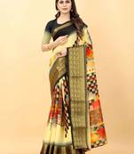 Yellow printed georgette saree with blouse