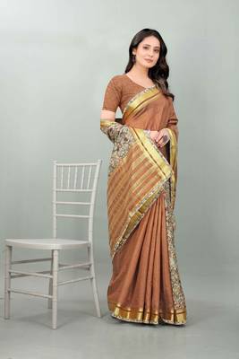 Brown plain manipuri silk saree with blouse 1