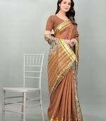 Brown plain manipuri silk saree with blouse