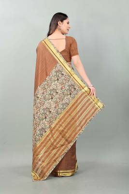 Brown plain manipuri silk saree with blouse 2