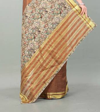 Brown plain manipuri silk saree with blouse 4